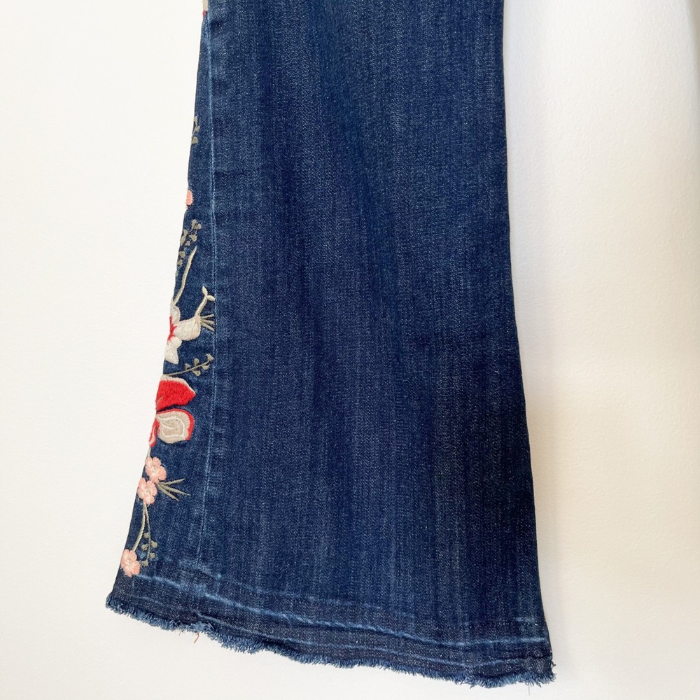 Free People x Driftwood Farrah Floral Embroidered Wide Leg Flare Jeans Womens 30 - Picture 11 of 16